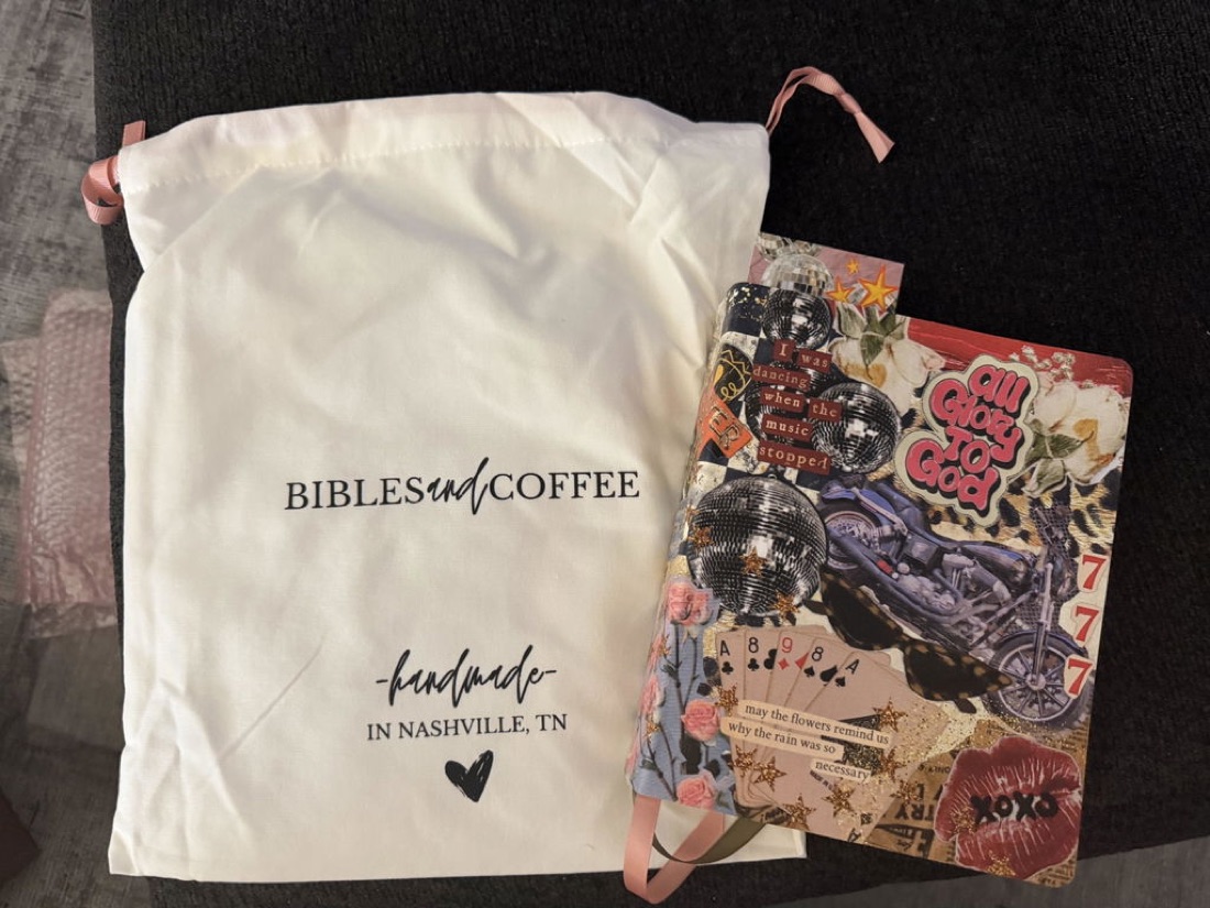 Customer Canvas Bible alongside its Bibles and Coffee drawstring bag