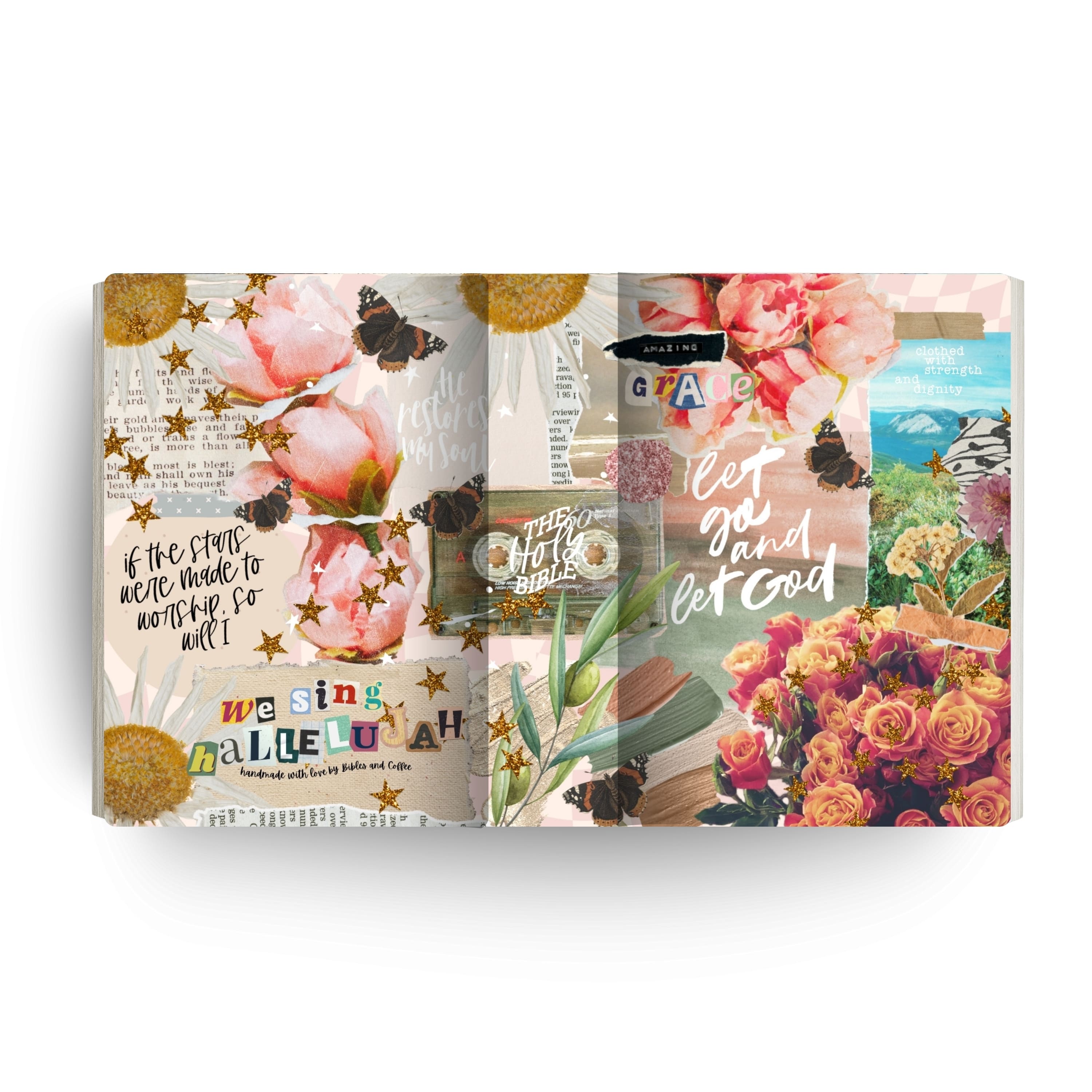 Let Go Let God canvas Bible opened to show its full cover