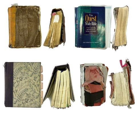 Examples of Bibles in the Held Together by Faith N’ Tape restoration tier